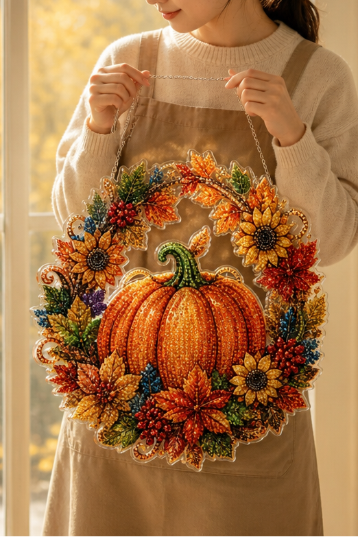 Glimmerwreath – Pumpkin &amp; Floral Diamond Painting Wreath Kit