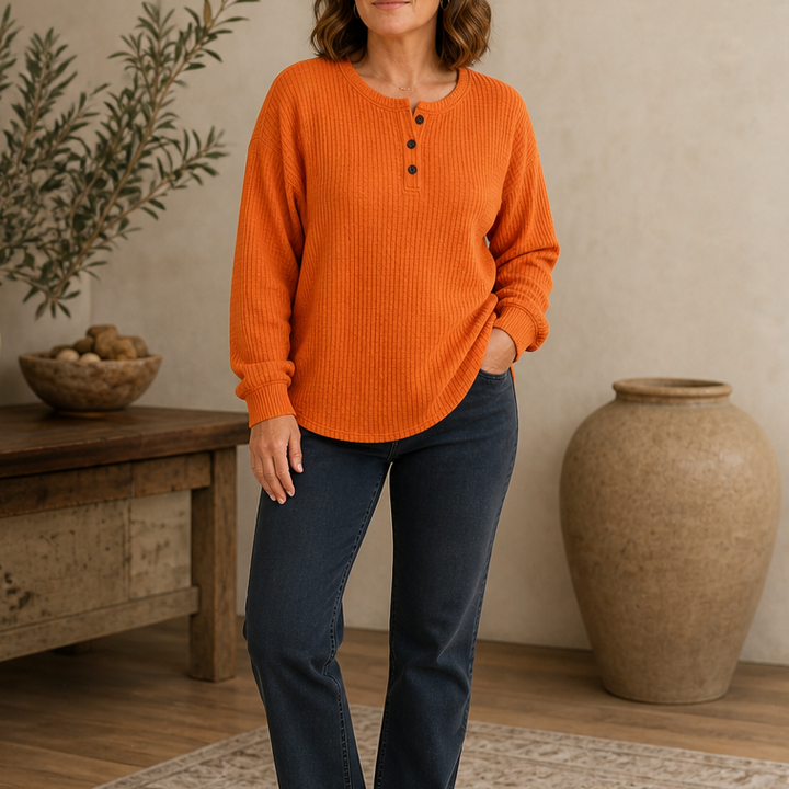 Wearla – Ribbed Waffle Knit Henley Top