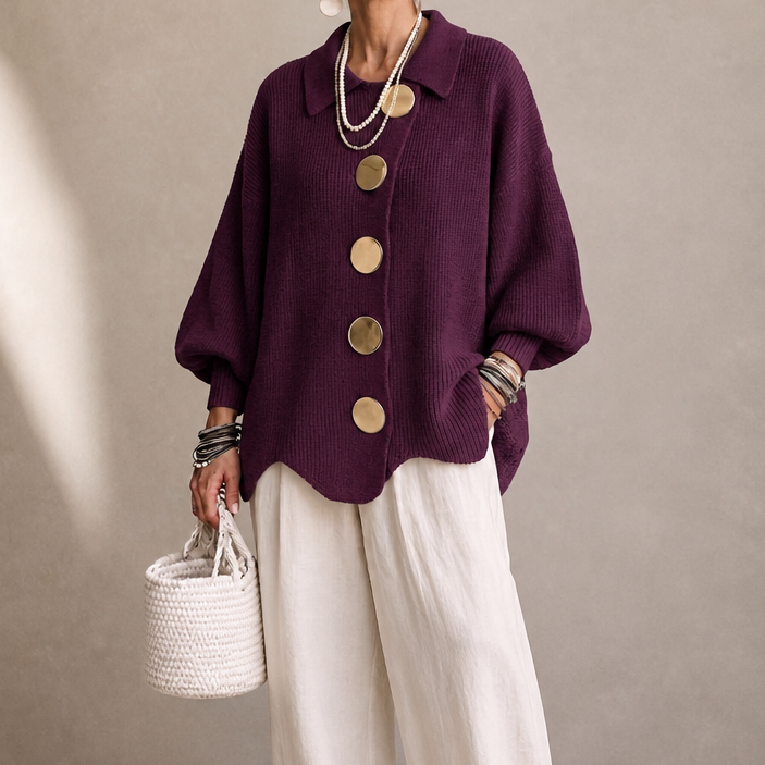 Scalloped Hem Chunky Collared Cardigan
