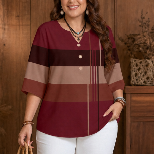 Wearbella – Colorblock Curved-Hem Relaxed Top