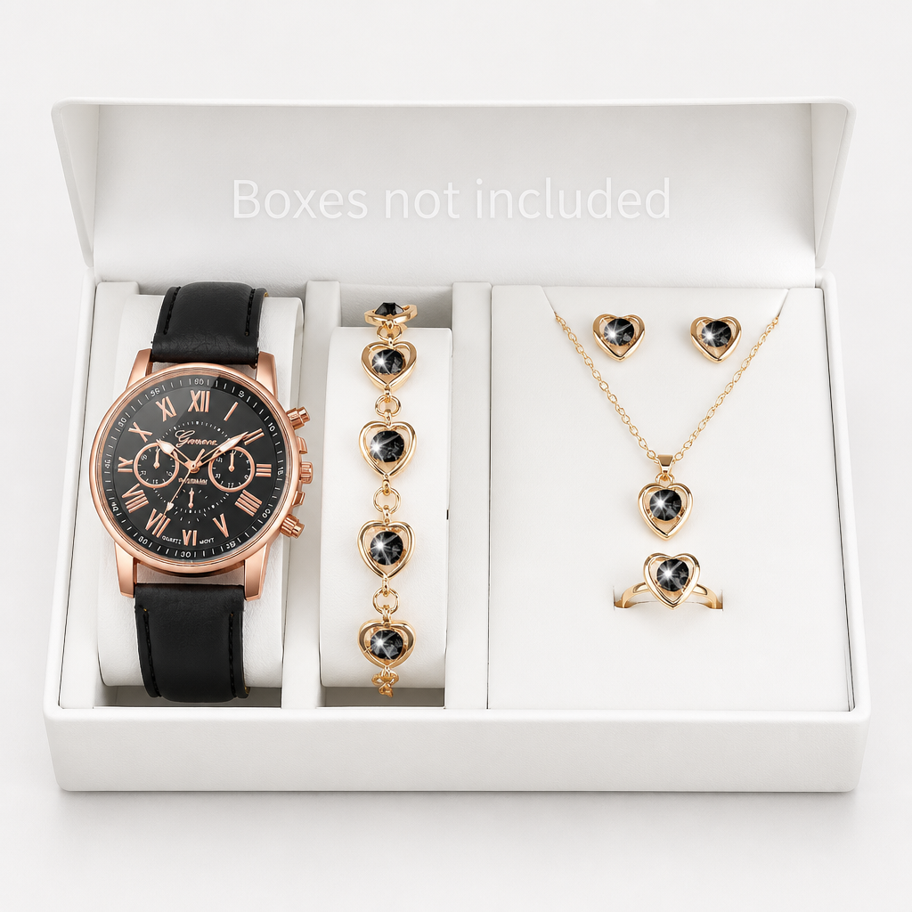 Fivella – Heart Dial 5-Piece Watch &amp; Jewelry Set