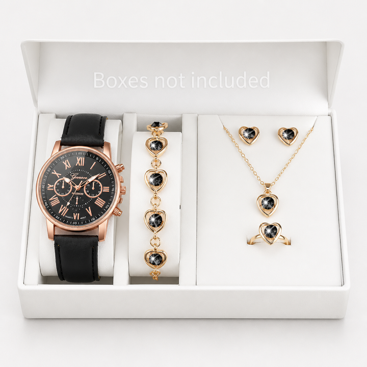Fivella – Heart Dial 5-Piece Watch &amp; Jewelry Set