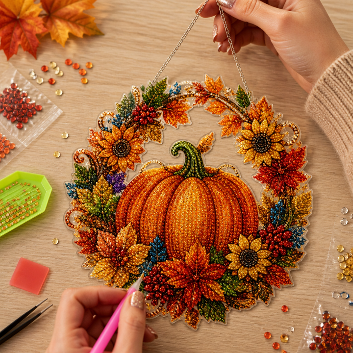 Glimmerwreath – Pumpkin &amp; Floral Diamond Painting Wreath Kit