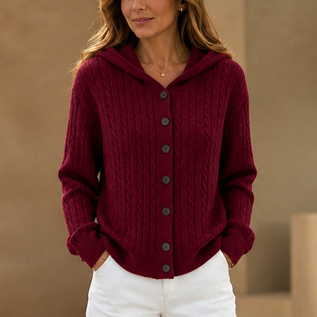 Wearbella – Braided Cable-Knit Hooded Cardigan