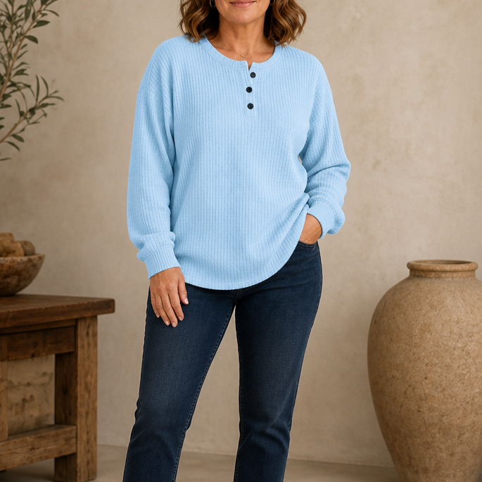 Wearla – Ribbed Waffle Knit Henley Top