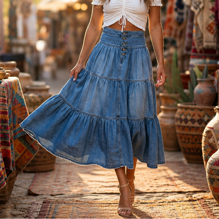 Tierlyn – High-Waist Tiered A-Line Maxi Skirt
