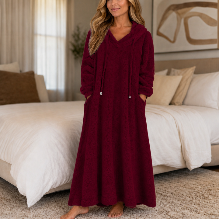 Coziya – Hooded Plush Fleece Maxi Robe Dress