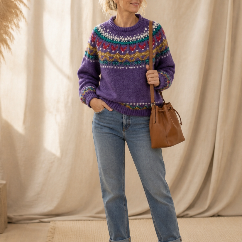Mayfair Isle – Fair Isle Yoke Crew Neck Pullover Sweater