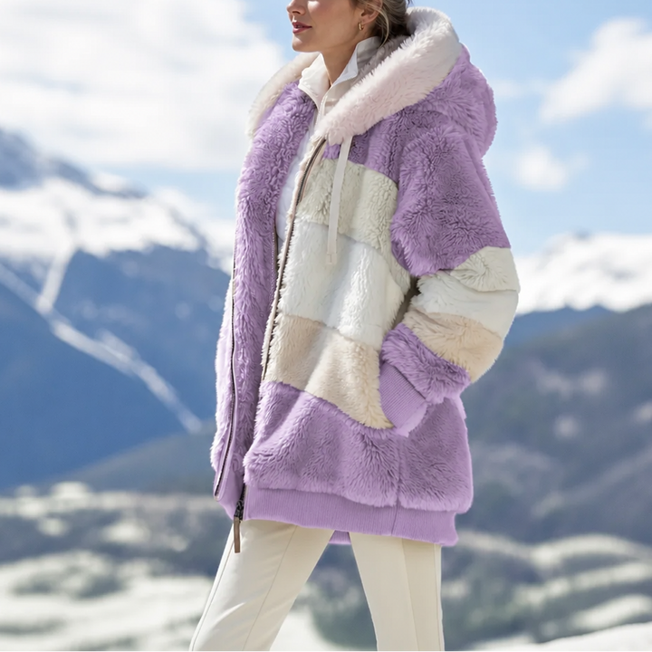Furvella – Color-Block Oversized Faux Fur Coat
