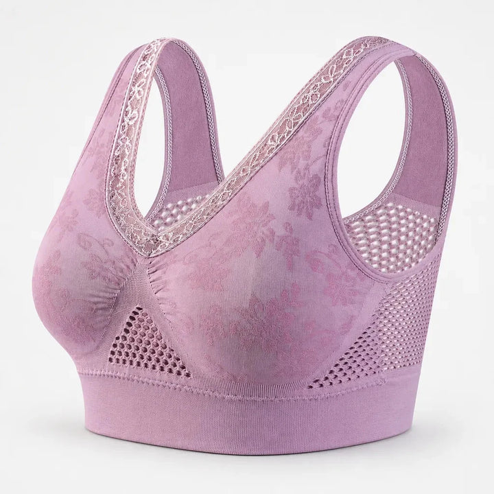 Aluvelle – Wireless Lift Bra with Breathable Mesh &amp; Lace V-Neck