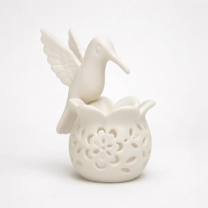 Lumavia – Hummingbird Tealight Candle Holder with Floral Shadow Base