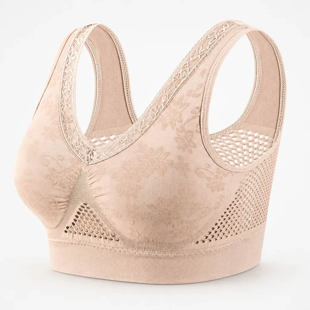 Aluvelle – Wireless Lift Bra with Breathable Mesh &amp; Lace V-Neck