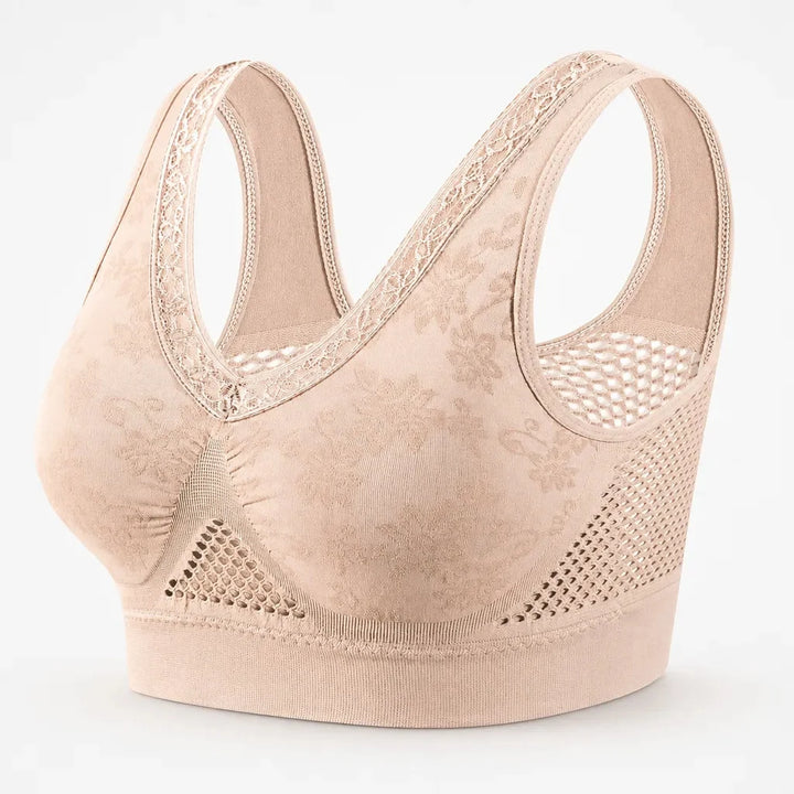 Aluvelle – Wireless Lift Bra with Breathable Mesh &amp; Lace V-Neck