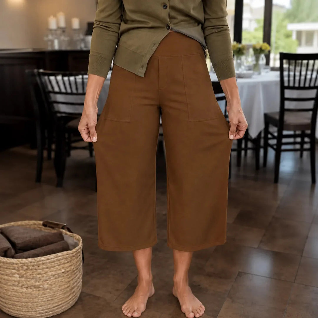 Velessa – High Waisted Wide Leg Cropped Pants with Pockets