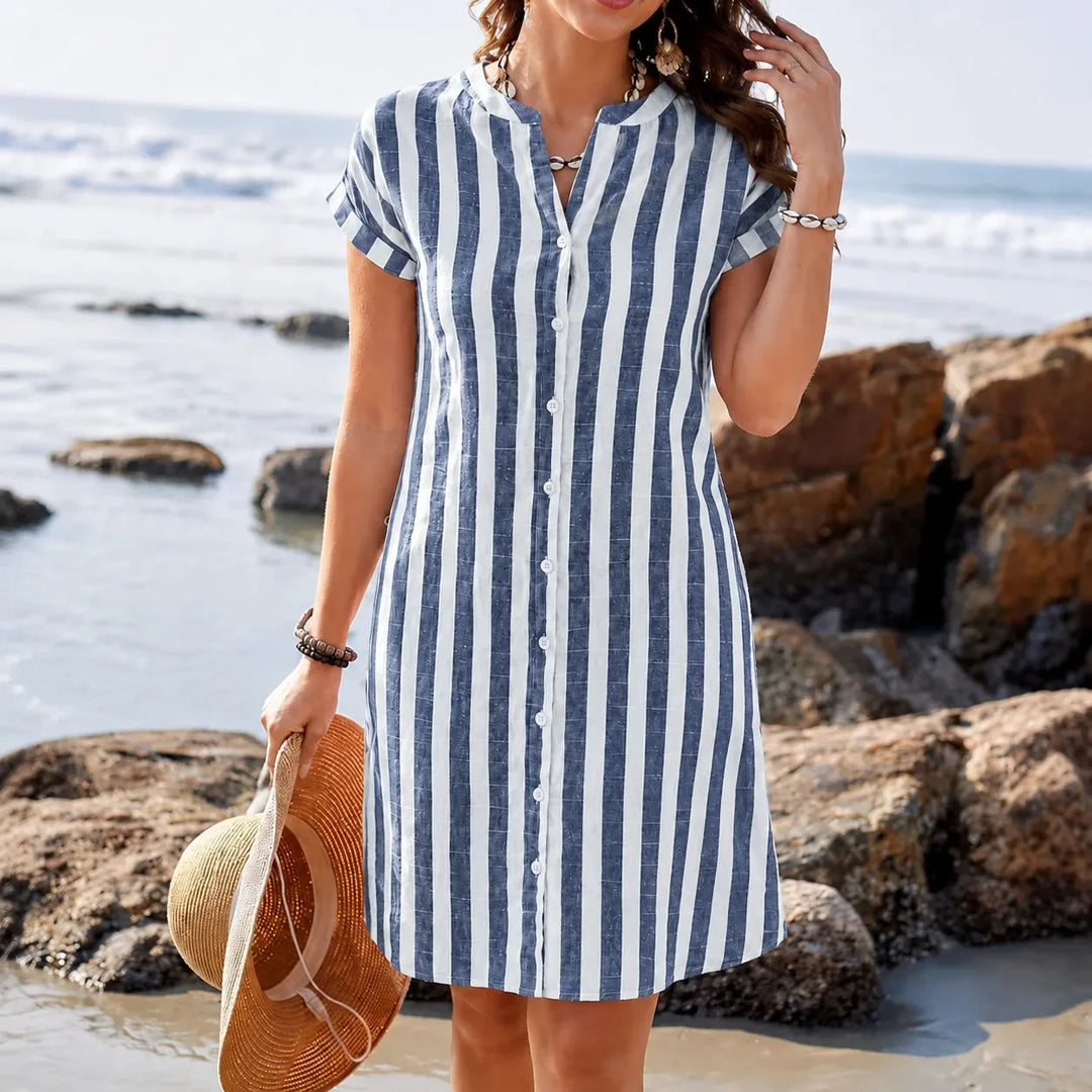 Solenya – Striped Linen-Look Shirt Dress for Summer