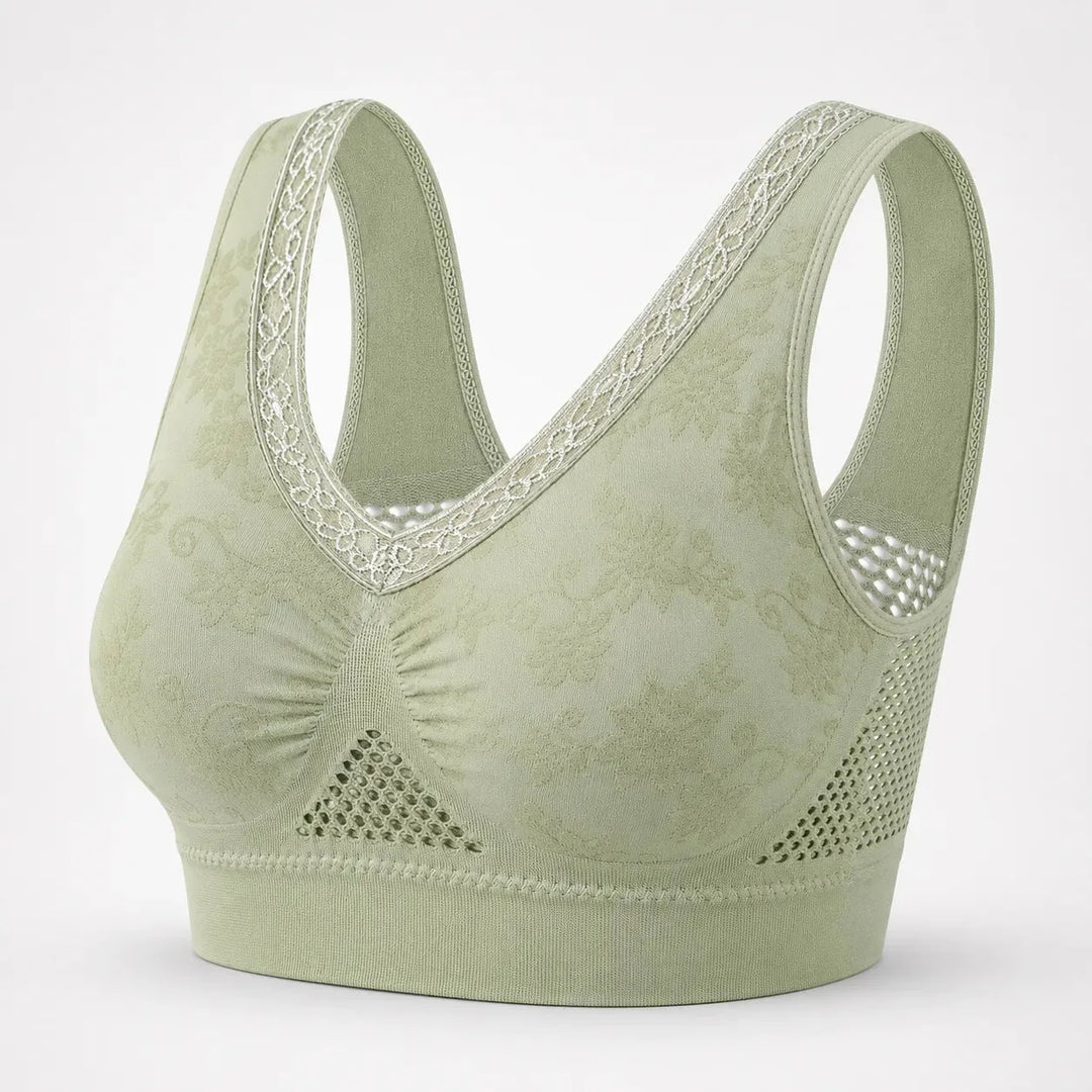 Aluvelle – Wireless Lift Bra with Breathable Mesh &amp; Lace V-Neck