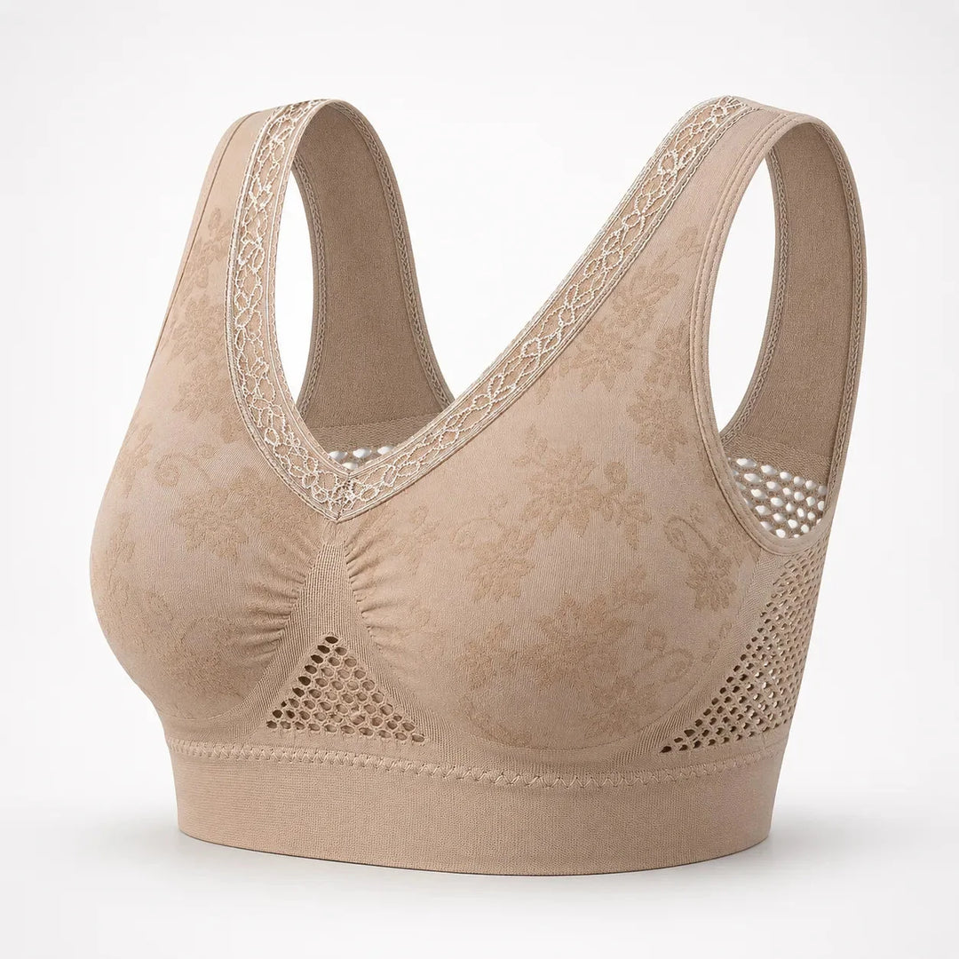 Aluvelle – Wireless Lift Bra with Breathable Mesh &amp; Lace V-Neck