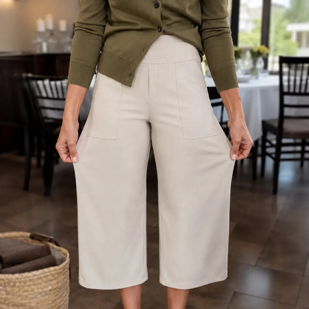 Velessa – High Waisted Wide Leg Cropped Pants with Pockets