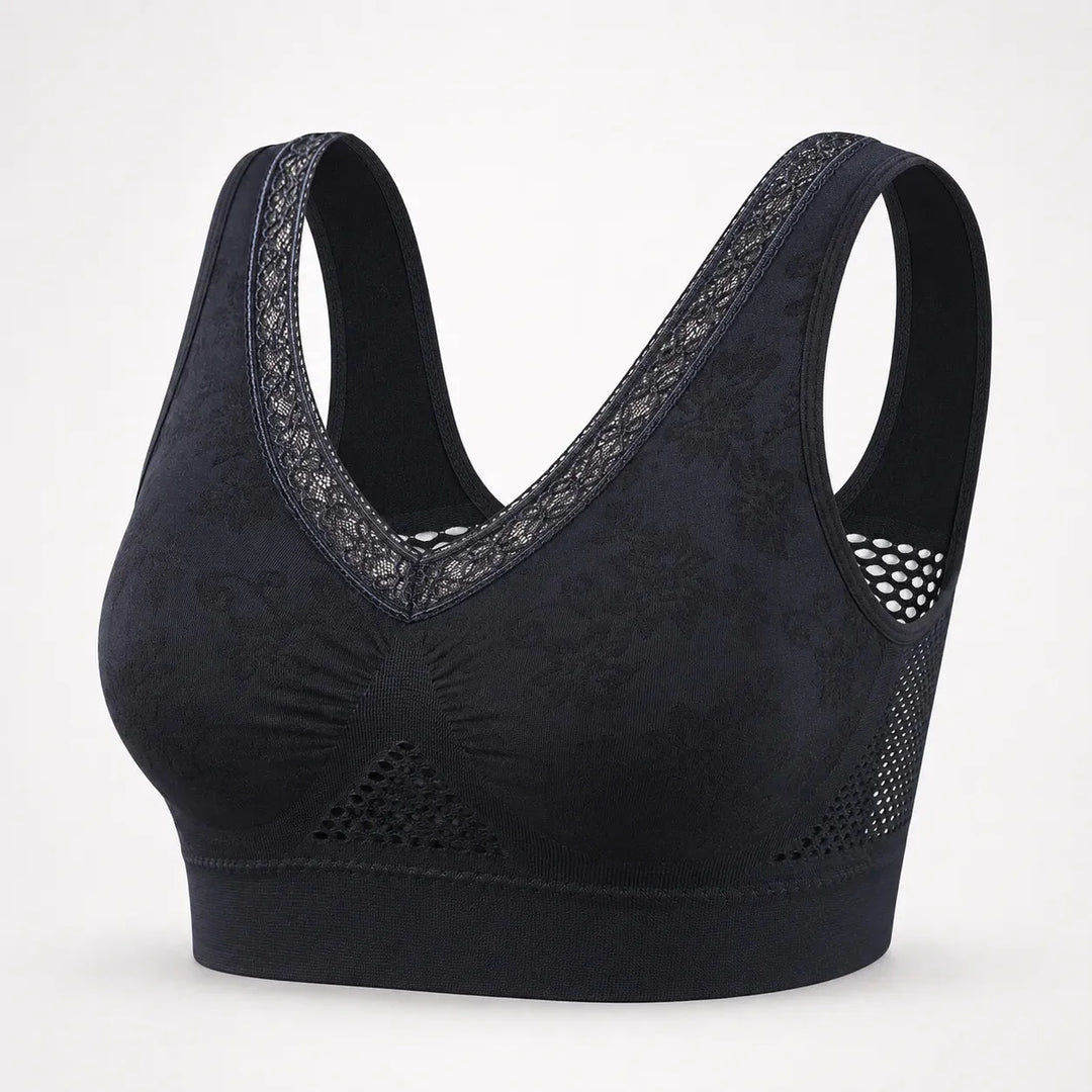 Aluvelle – Wireless Lift Bra with Breathable Mesh &amp; Lace V-Neck
