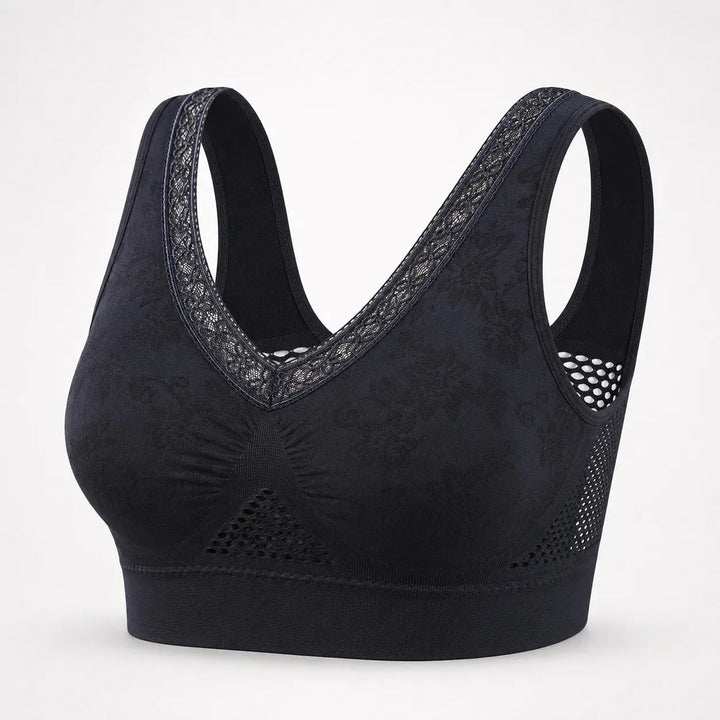 Aluvelle – Wireless Lift Bra with Breathable Mesh &amp; Lace V-Neck