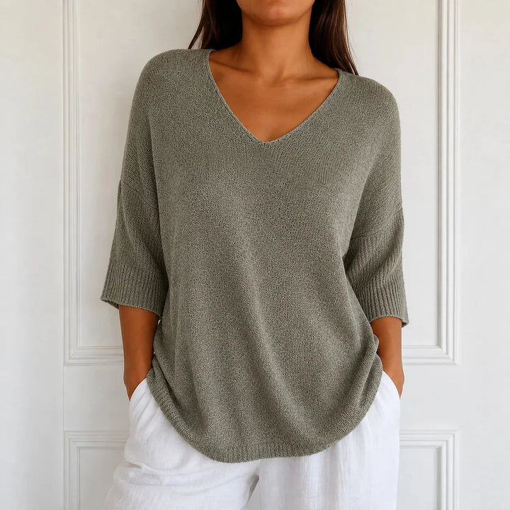 Elowyn – Soft V-Neck Knit Tunic Top for Women, Loose Drape