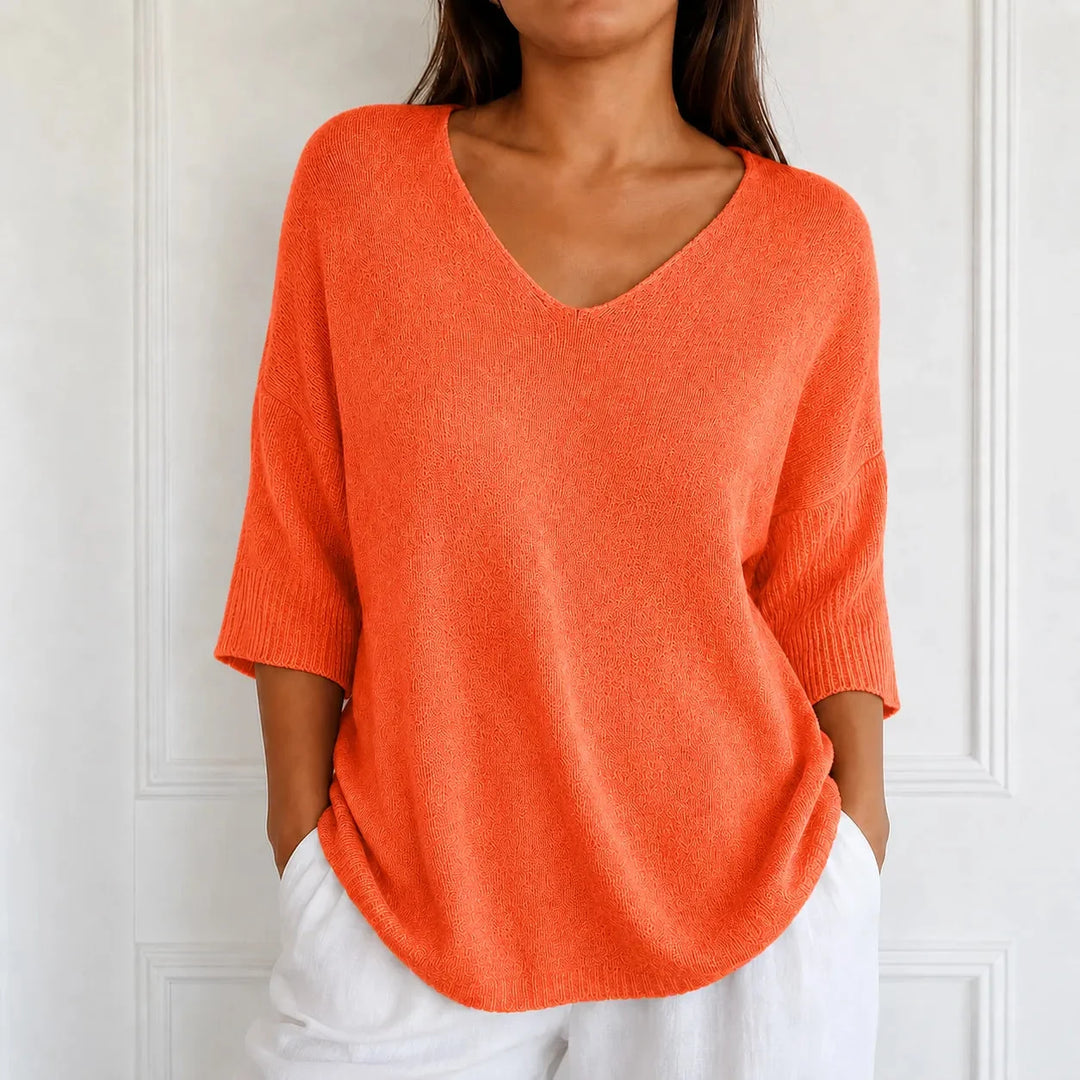 Elowyn – Soft V-Neck Knit Tunic Top for Women, Loose Drape