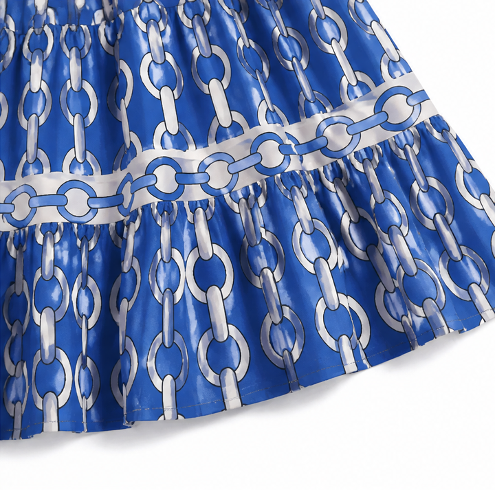 Verella – Chain-Print Tiered Maxi Dress with Pockets &amp; V-Neck