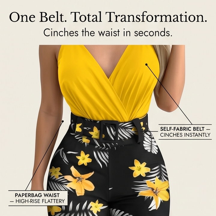 Clarendale Wrap V-Neck Summer Set with Floral Shorts